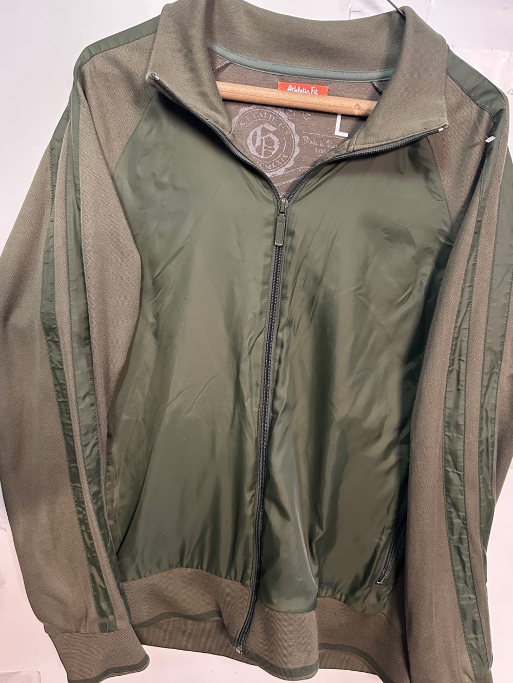 Men's Olive Green Zip-Front Bomber Jacket -by athletic size L